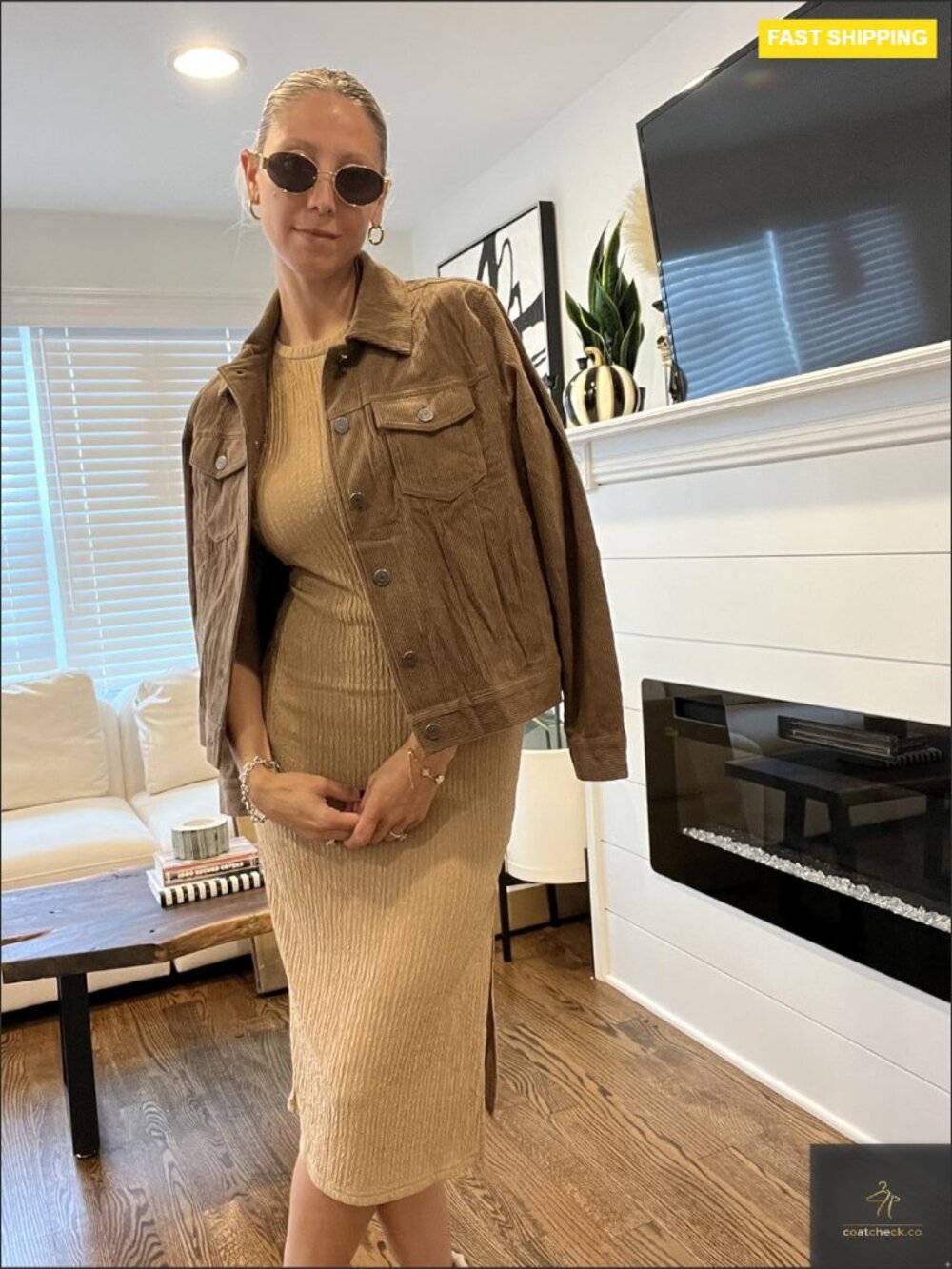 Cropped Corduroy Jacket Button Down Shacket Long Sleeve Flap Pockets Casual - Picture 6 of 7